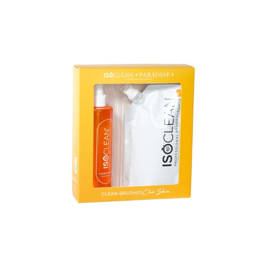 ISOCLEAN ISOCLEAN's 'Paradise' Bestie Bundle 100ml Hypochlorous Spray, 60 Sheet Cotton Cleansing Towels, Carbon Brush Soap, 275ml Spray Top Brush Cleaner, ISOSKIN Dermablade