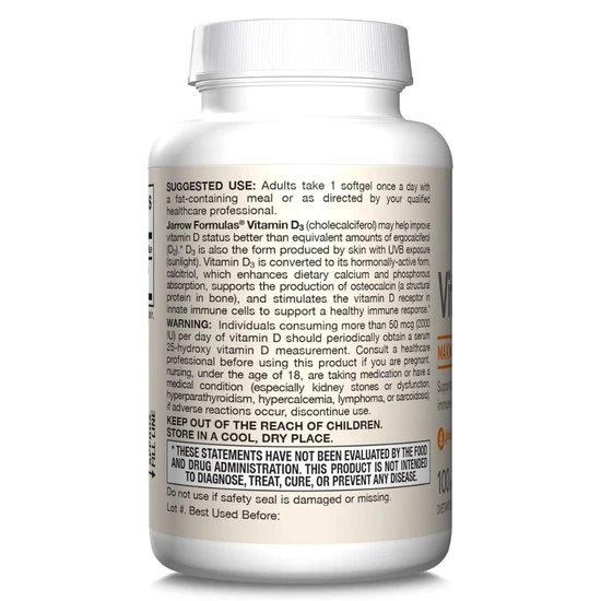 Jarrow Formulas Vitamin D3 5000iu Softgels 100 Softgels
