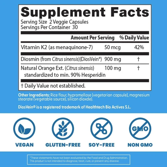 Doctor's Best Vein Support With DiosVein & MenaQ7 60 Veggie Capsules