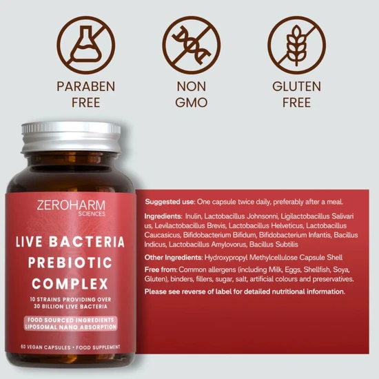 ZeroHarm Liposomal Live Bacteria Prebiotic Complex Capsules 60 Capsules