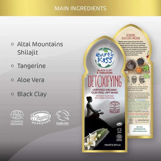 Earth Kiss Inspirations Detoxifying Organic Clay Peel Off Mask With Shilajit, Black Clay & Tangerine To Detoxify Your Skin 10ml