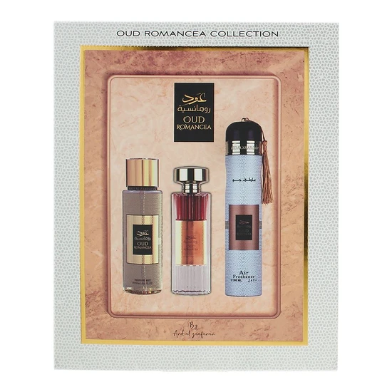 Ard Al Zaafaran Oud Romancea Eau De Parfum 100ml, Perfume Mist 250ml + Air Freshener 300ml Gift Set 100ml