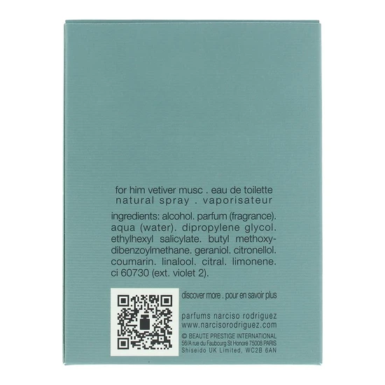 Narciso Rodriguez For Him Vetiver Musc Eau De Toilette 50ml