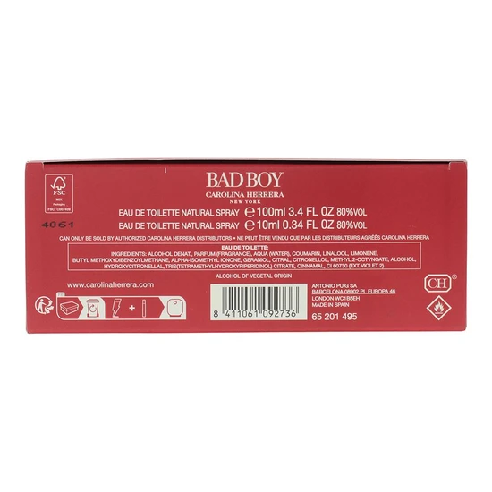 Carolina Herrera Bad Boy Eau De Toilette 100ml Gift Set 100ml & 10ml Eau De Toilette