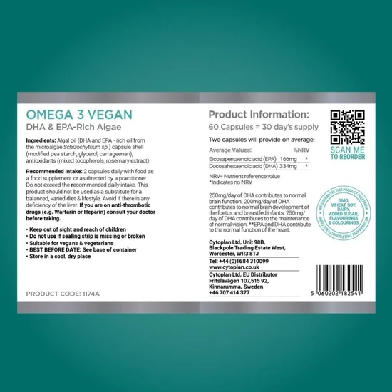 Cytoplan Omega 3 Vegan DHA/EPA Capsules 60 Capsules