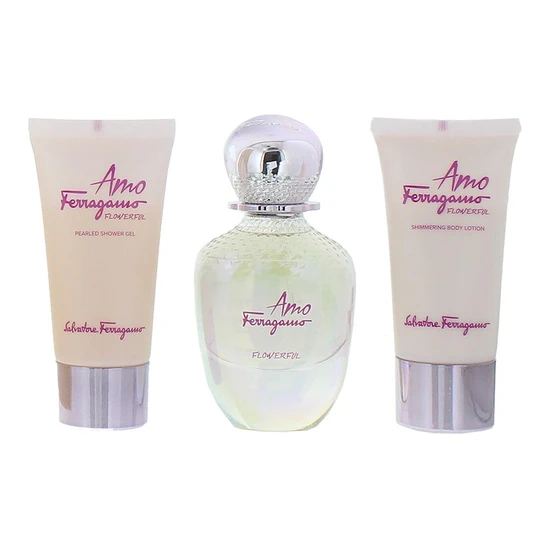 Salvatore Ferragamo Amo Flowerful Eau De Toilette Gift Set 50ml Eau de Toilette, 50ml Body Lotion & 50ml Shower Gel