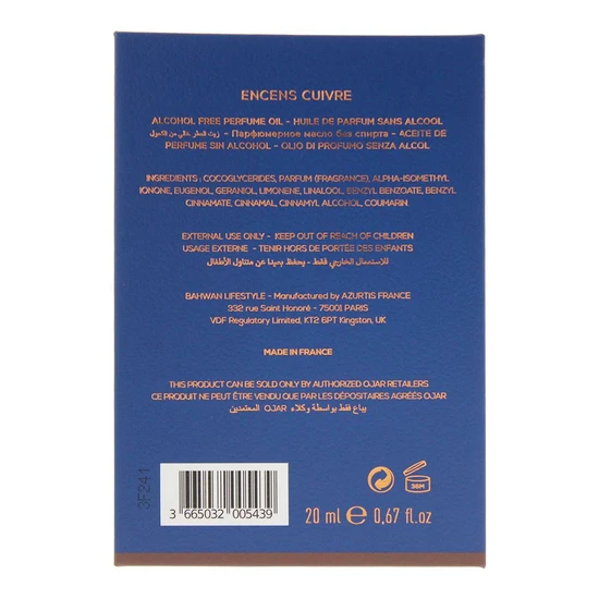 Ojar Encens Cuivre Absolute Alcohol Free Perfume Oil 20ml