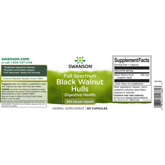 Swanson Full Spectrum Black Walnut Hulls 500mg Capsules 60 Capsules
