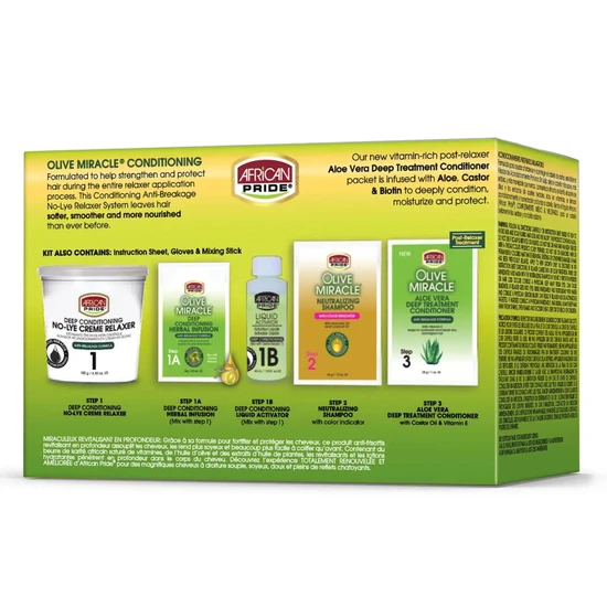 African Pride Olive Miracle AntiBreakage Deep Conditioning Regular NoLye Relaxer 1 Application Kit / Regular