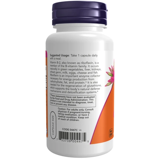 NOW Foods Vitamin B-2 Riboflavin 100mg Capsules 100 Capsules