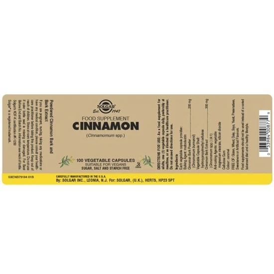 Solgar Cinnamon Vegicaps 100 Vegicaps