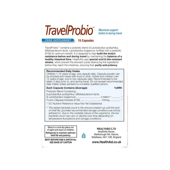 Health Aid Travel Probio Capsules 15 Capsules