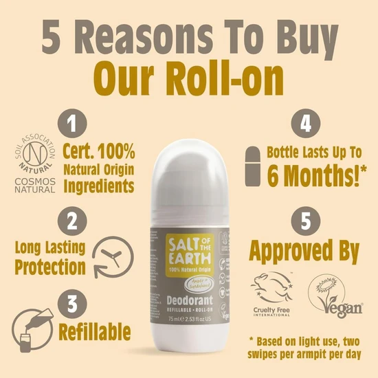 Salt Of The Earth Natural Deodorant Roll On Amber & Sandalwood 75ml