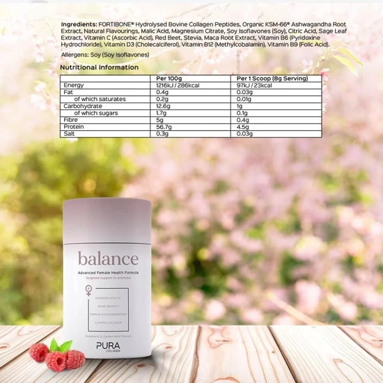 Pura Collagen Balance Advanced Female Health Formula Raspberry & Garden Mint 224g