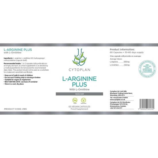 Cytoplan L-Arginine Plus With L-Ornithine 500mg/250mg Capsules 60 Capsules