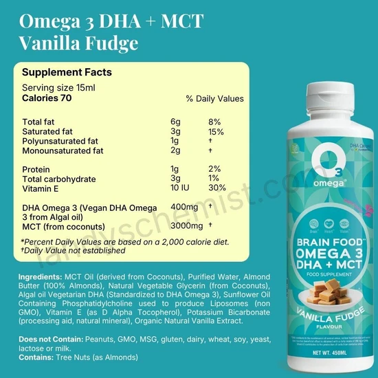 O3Omega Brain Food Omega 3, DHA + MCT 450ml