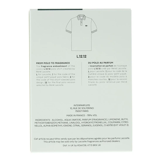 Lacoste L.12.12 Blanc Eau Intense Eau De Toilette 50ml