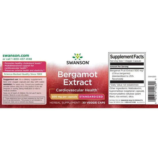 Swanson Bergamot Extract 500mg 30 Capsules