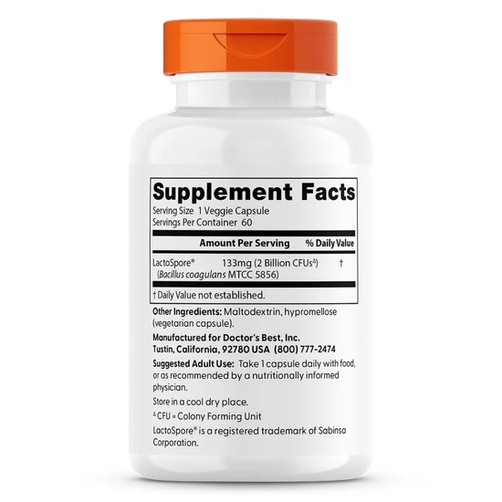 Doctor's Best Digestive Health Probiotic 2 Billion With LactoSpore Vegicaps 60 Vegicaps