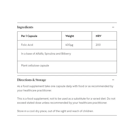 Viridian Folic Acid 400ug Capsules 90 Capsules