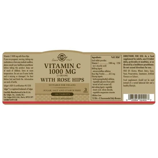 Solgar Vitamin C With Rose Hips 1000mg x100
