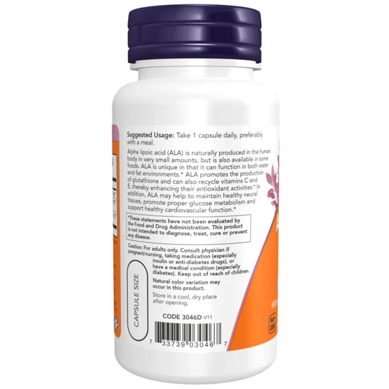 NOW Foods Alpha Lipoic Acid With Vitamins C & E 100mg Capsules 60 Capsules