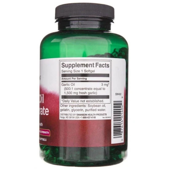Swanson Garlic Oil Concentrate 1500mg 500 Softgels