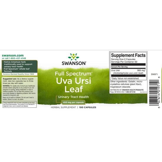 Swanson Full Spectrum Uva Ursi Leaf Capsules 450mg - 100 Capsules