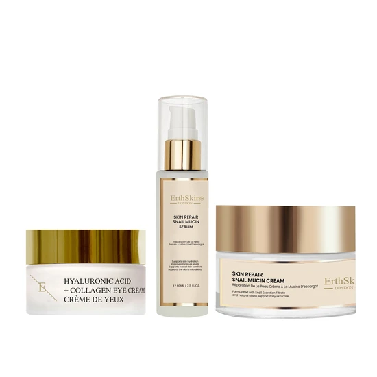 Erth Skin London Skin Repair Snail Mucin Cream + Skin Repair Snail Mucin Serum +Hyaluronic Acid + Collagen Pro Age Eye Cream 50ml + 60ml + 30ml