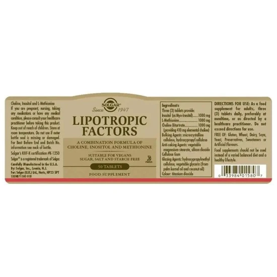 Solgar Lipotropic Factors Tablets 50 Tablets