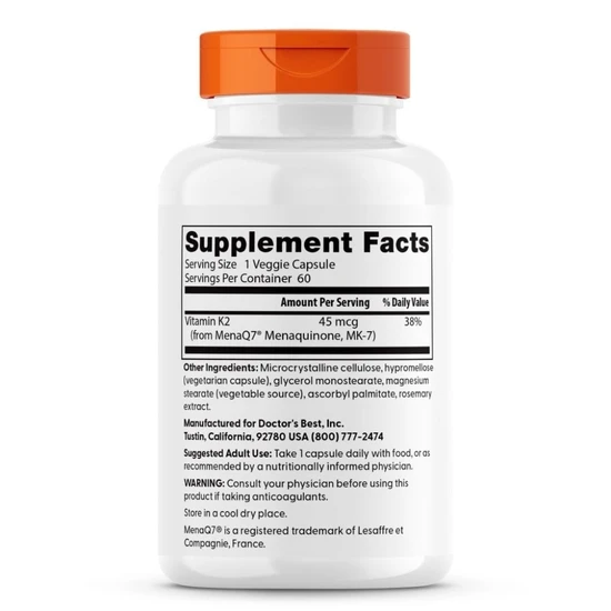 Doctor's Best Natural Vitamin K2 MK7 With MenaQ7 45mcg - 60 Veg Caps