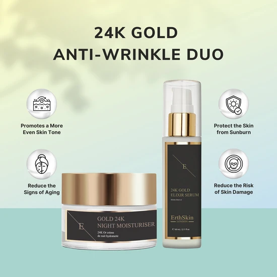 Erth Skin London Anti-Wrinkle Elixir Serum 24k Gold + Anti-Wrinkle Night Moisturiser 24k Gold