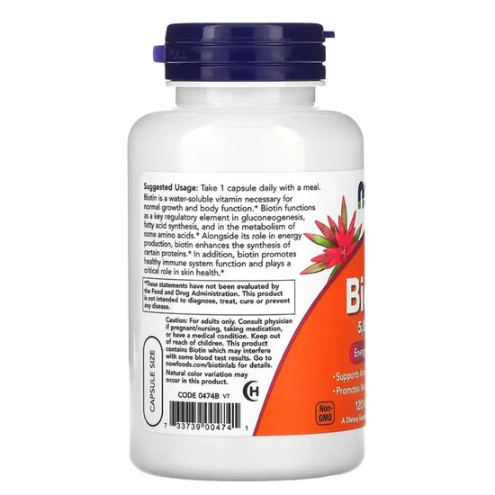 NOW Foods Biotin Capsules 5000mcg - 120 Capsules