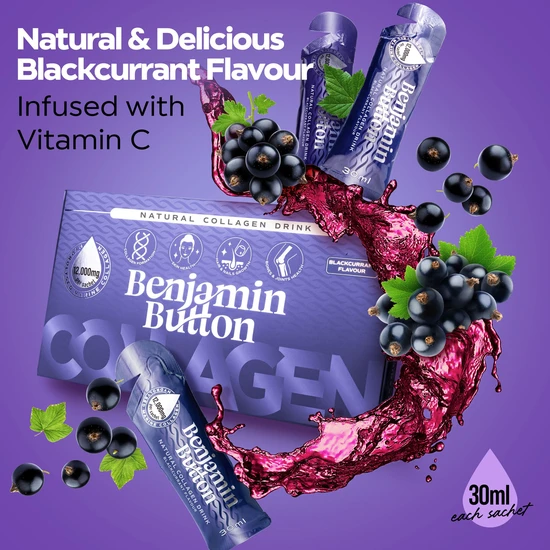 Benjamin Button BlackCurrant 12,000mg Marine Collagen Liquid Sachets x 14