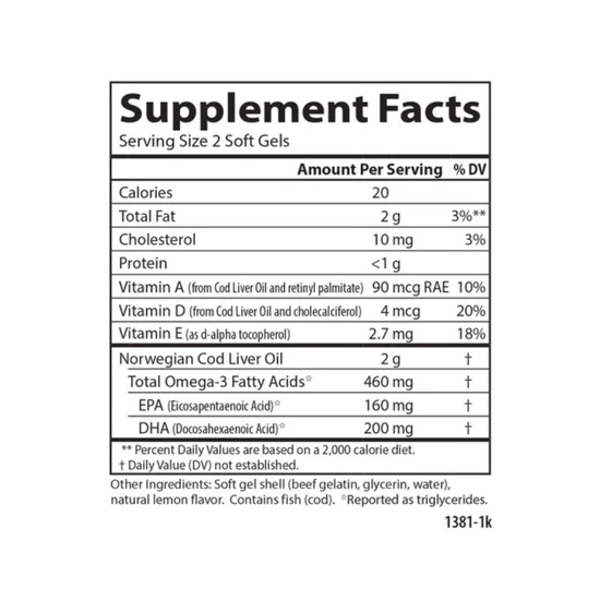 Carlson Labs Wild Norwegian Cod Liver Oil Gems 460mg Softgels + 30 150 Softgels