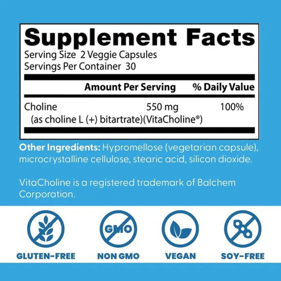 Doctor's Best Choline L-Bitartrate 550mg Capsules 60 Capsules