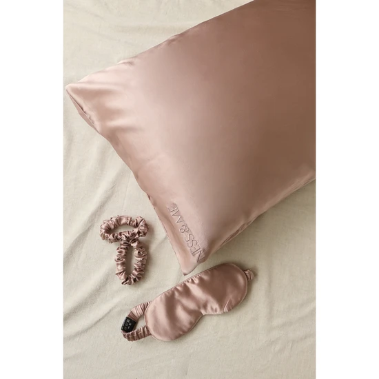 Ness & Me 100% Mulberry Silk Pillowcase & Eye Mask Set Lotus Standard