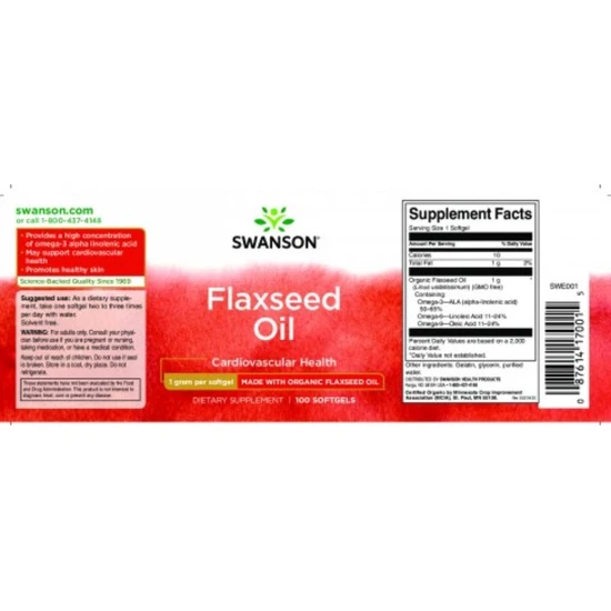 Swanson Flaxseed Oil 1000mg 100 Softgels