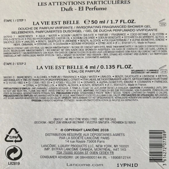 Lancôme La Vie Est Belle Gift Set 4ml Eau De Parfum + 50ml Shower Gel