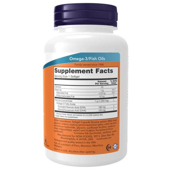 NOW Foods Omega-3 Enteric Coated Softgels 180