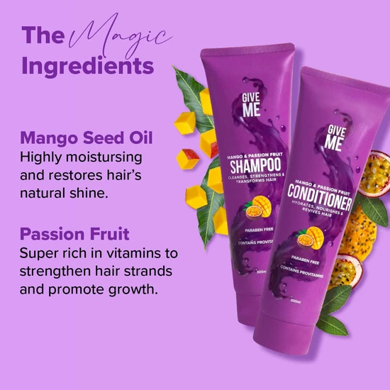 Give Me Mango & Passion Fruit Hair Care Bundle 300ml Shampoo, 300ml Conditioner + 100ml Hair Mask