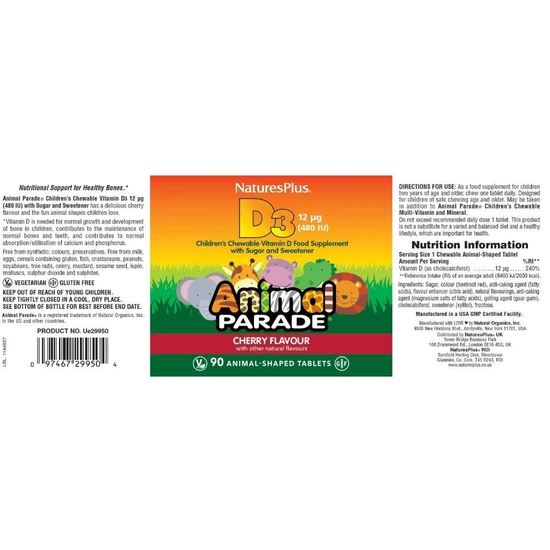 Nature's Plus Animal Parade Vitamin D3 500iu Chewables 90 Chewables
