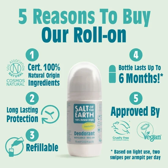 Salt Of The Earth Natural Deodorant Roll On Unscented 75ml