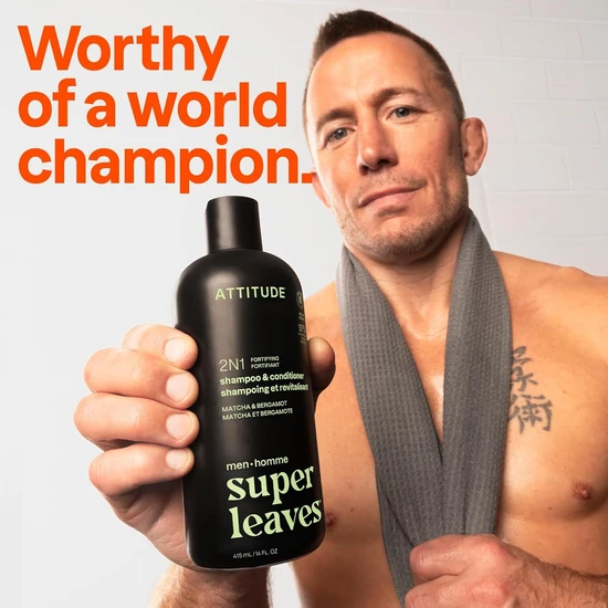 Attitude Super Leaves Men 2-In-1 Fortifying Shampoo & Conditioner Matcha & Bergamot 415ml