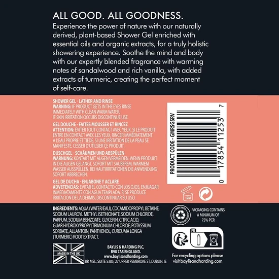 Baylis & Harding Goodness Mens Sandalwood & Rich Vanilla Shower Gel 500ml