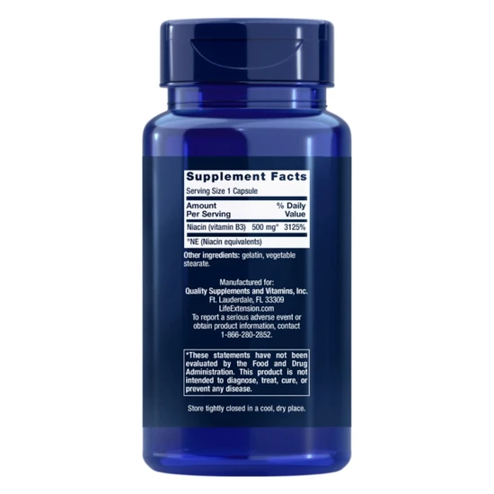 Life Extension Vitamin B3 Niacin 500 mg | 100 Caps