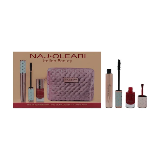 Naj Oleari Gift Set 14ml Wear The Volume Mascara + 8ml Oleo Gel Nail Lacquer 22 Red + Pouch
