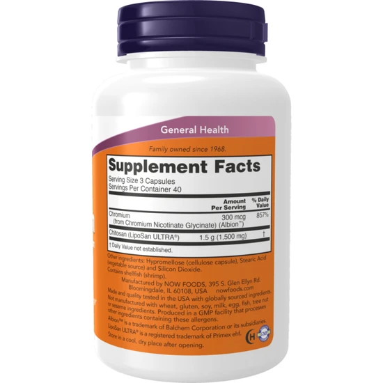 NOW Foods Chitosan 500mg Plus Chromium Capsules 120 Capsules