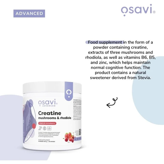 Osavi Creatine Mushrooms & Rhodiola Cherry & Strawberry 300g