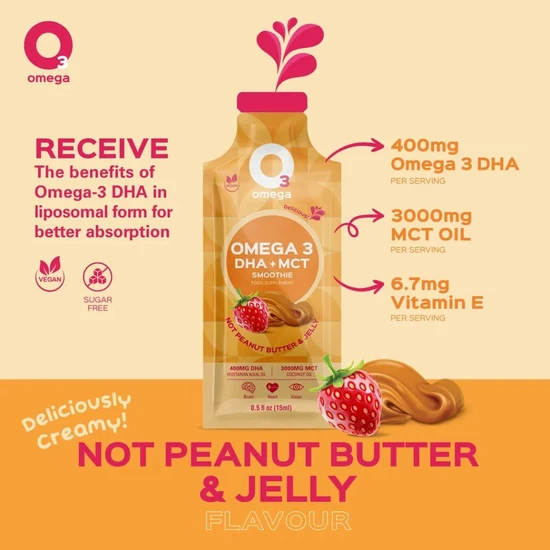 O3Omega Brain Food Not Peanut Butter & Jelly DHA + MCT Sachets 14 Sachets
